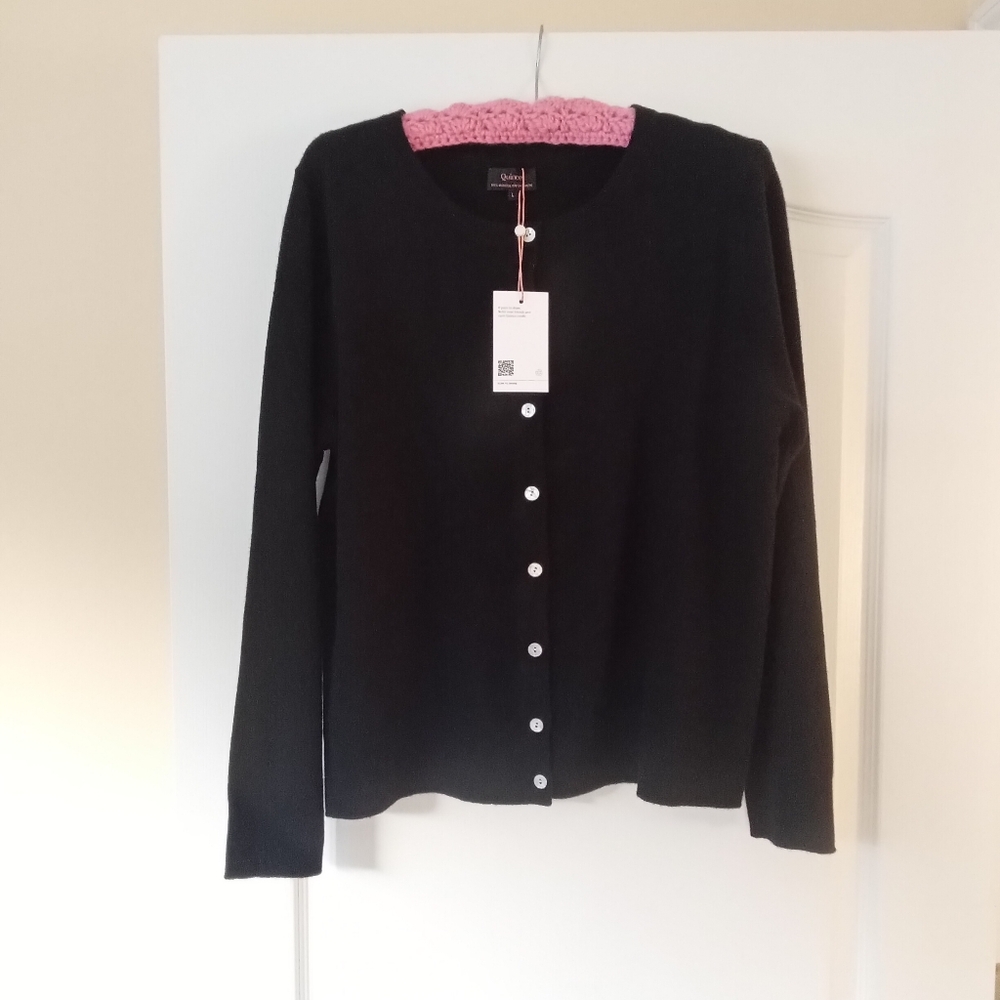 Quince Black Mongolian Cashmere Cardigan Large NWT